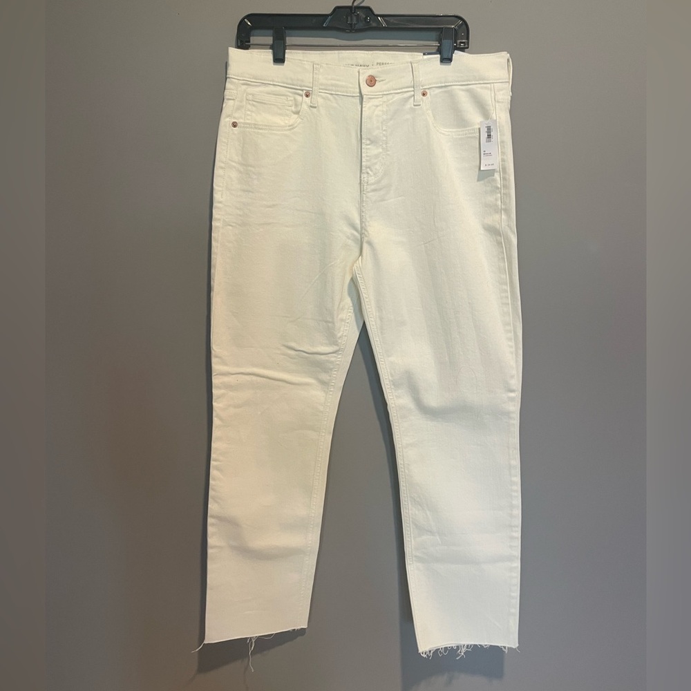 Old Navy mid rise straight leg jeans with rough cut hem